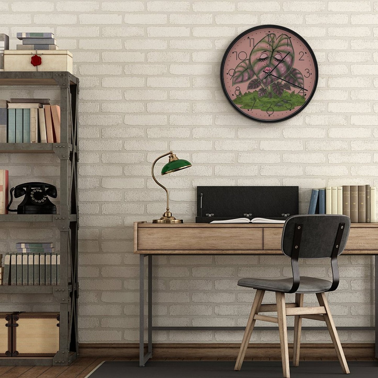 Plant Love 10x10 Wall Clock - Alocasia Pink Cuprea