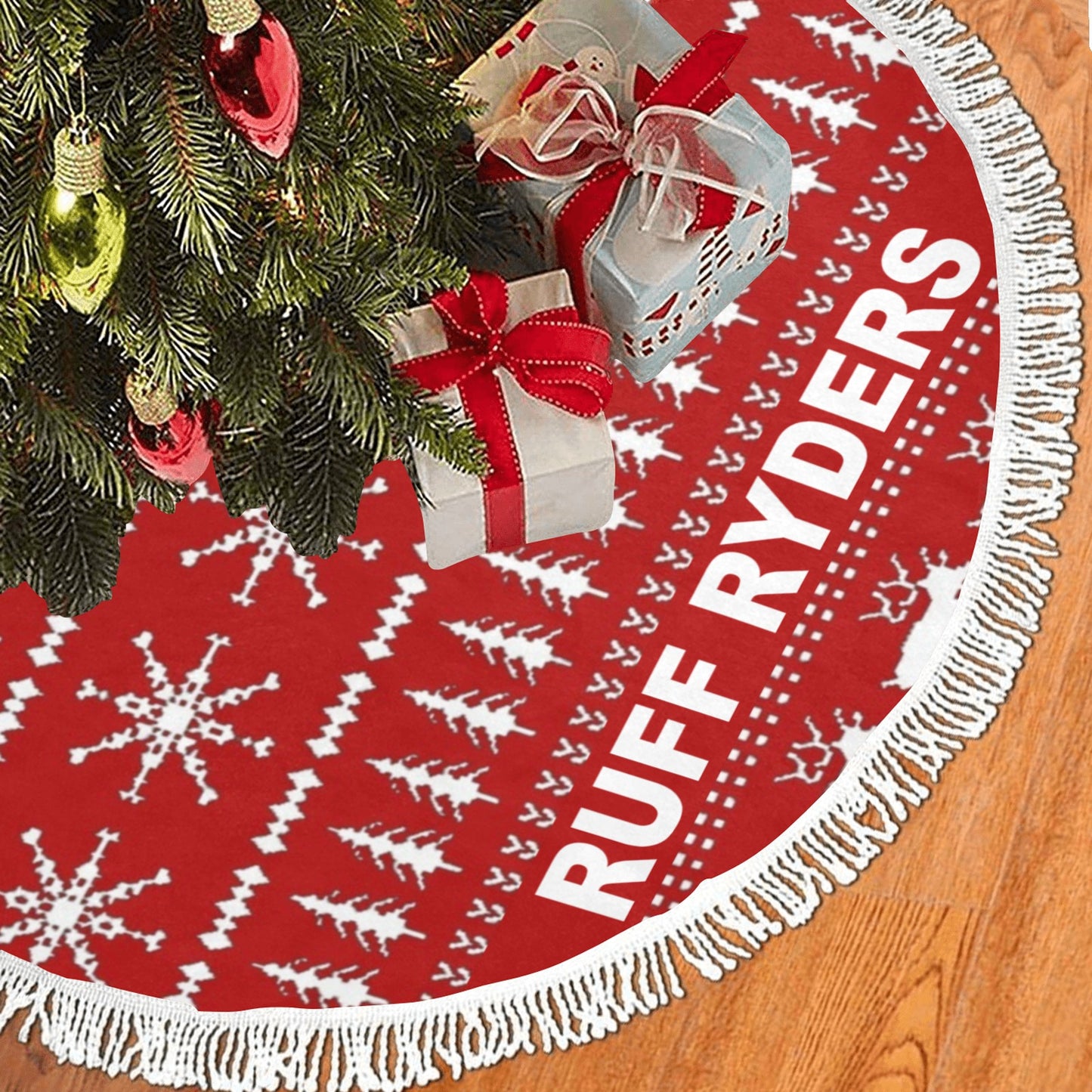 RR Christmas Thick Fringe Christmas Tree Skirt 48"x48" - Red/Wht