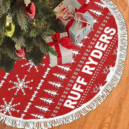 RR Christmas Thick Fringe Christmas Tree Skirt 48"x48" - Red/Wht