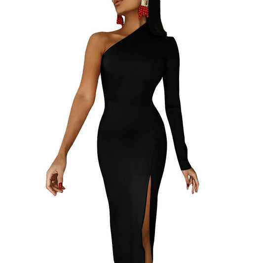 CMR One-Shoulder Slit Maxi Dress