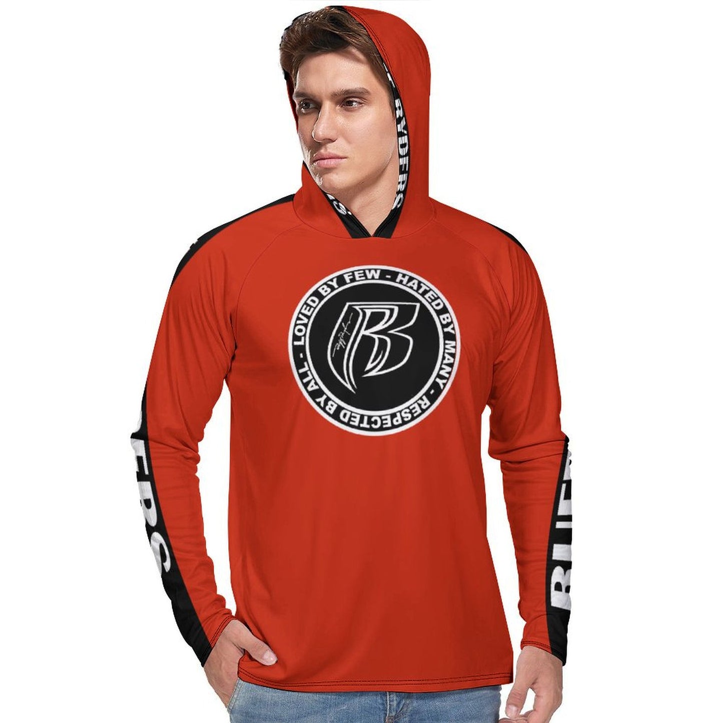 RR Long Sleeve Sun Protection Hoodie Red - Add your name.