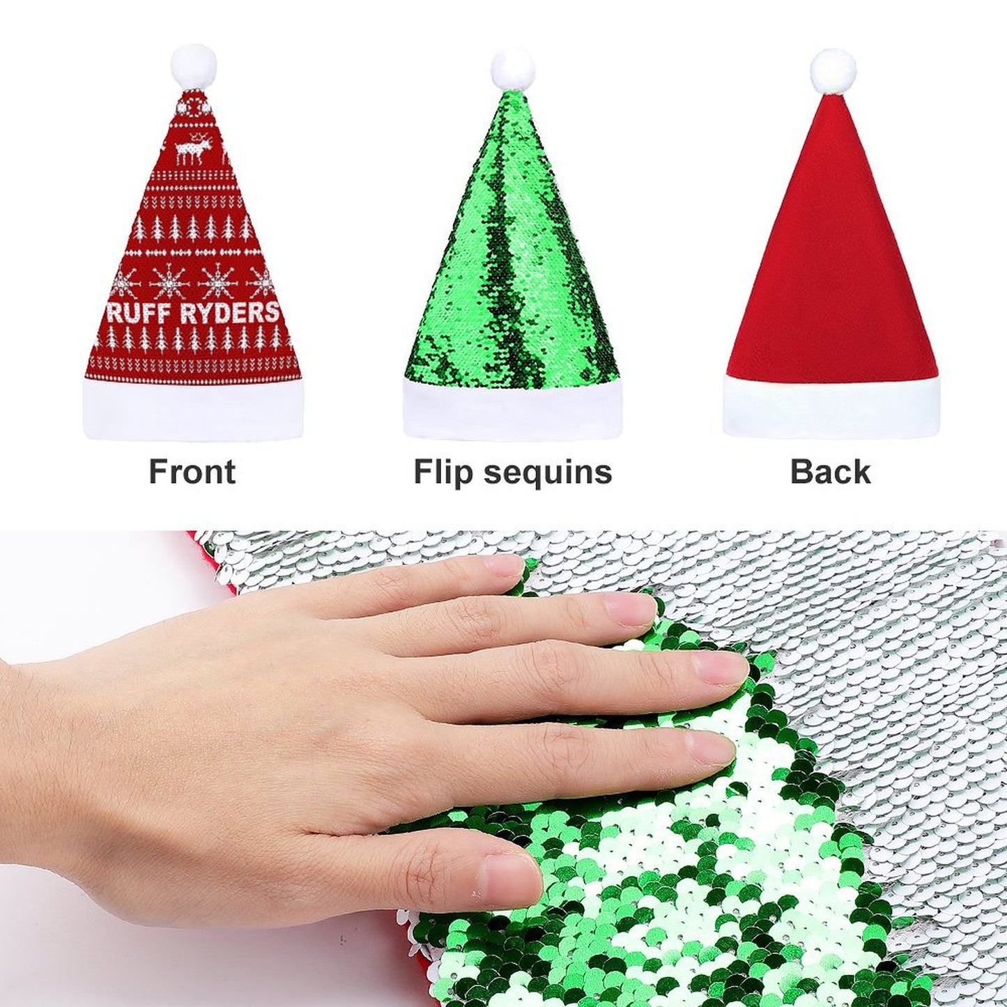 RR Christmas Color Changing Sequin Hat - Red/Wht Snowflake