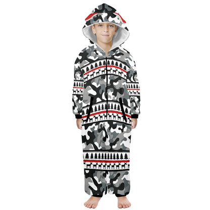 RR Christmas Onesie for Kids with Ears-  Camo/Rd