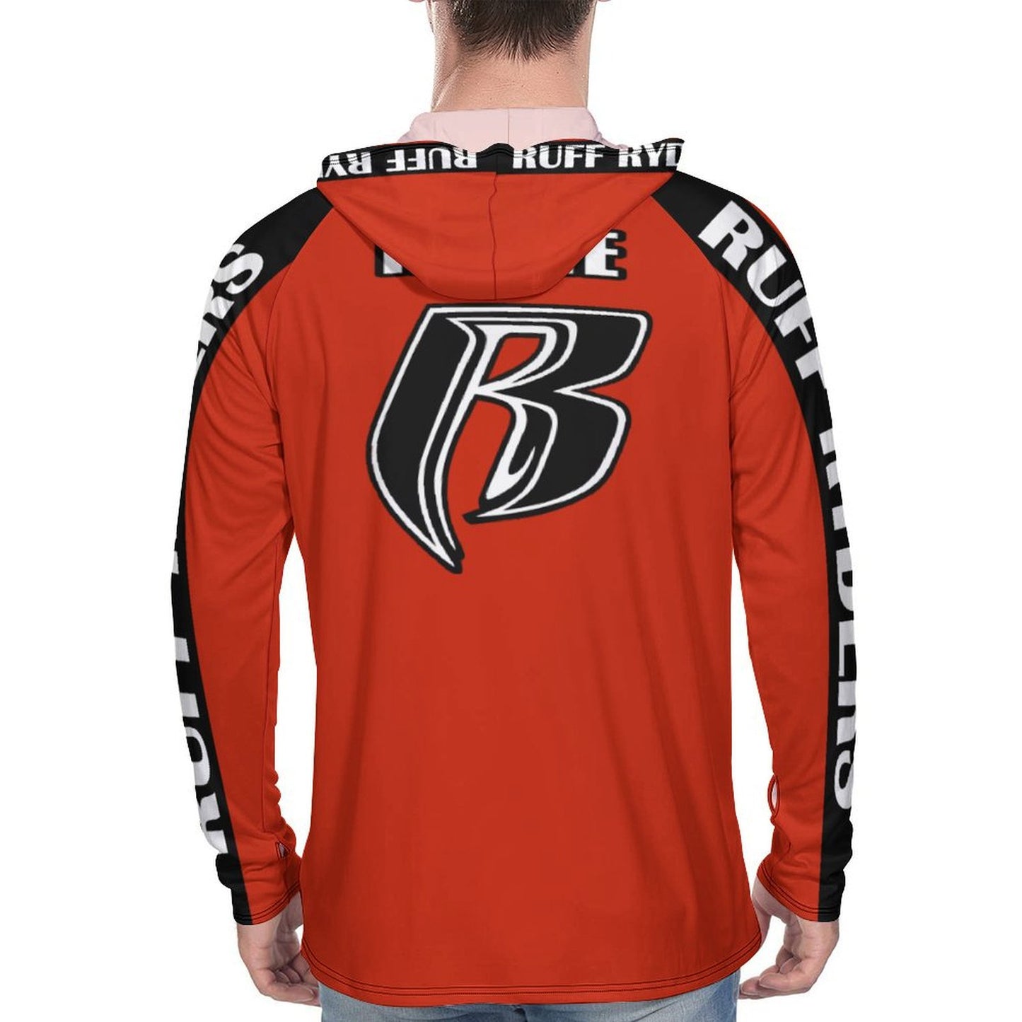 RR Long Sleeve Sun Protection Hoodie Red - Add your name.