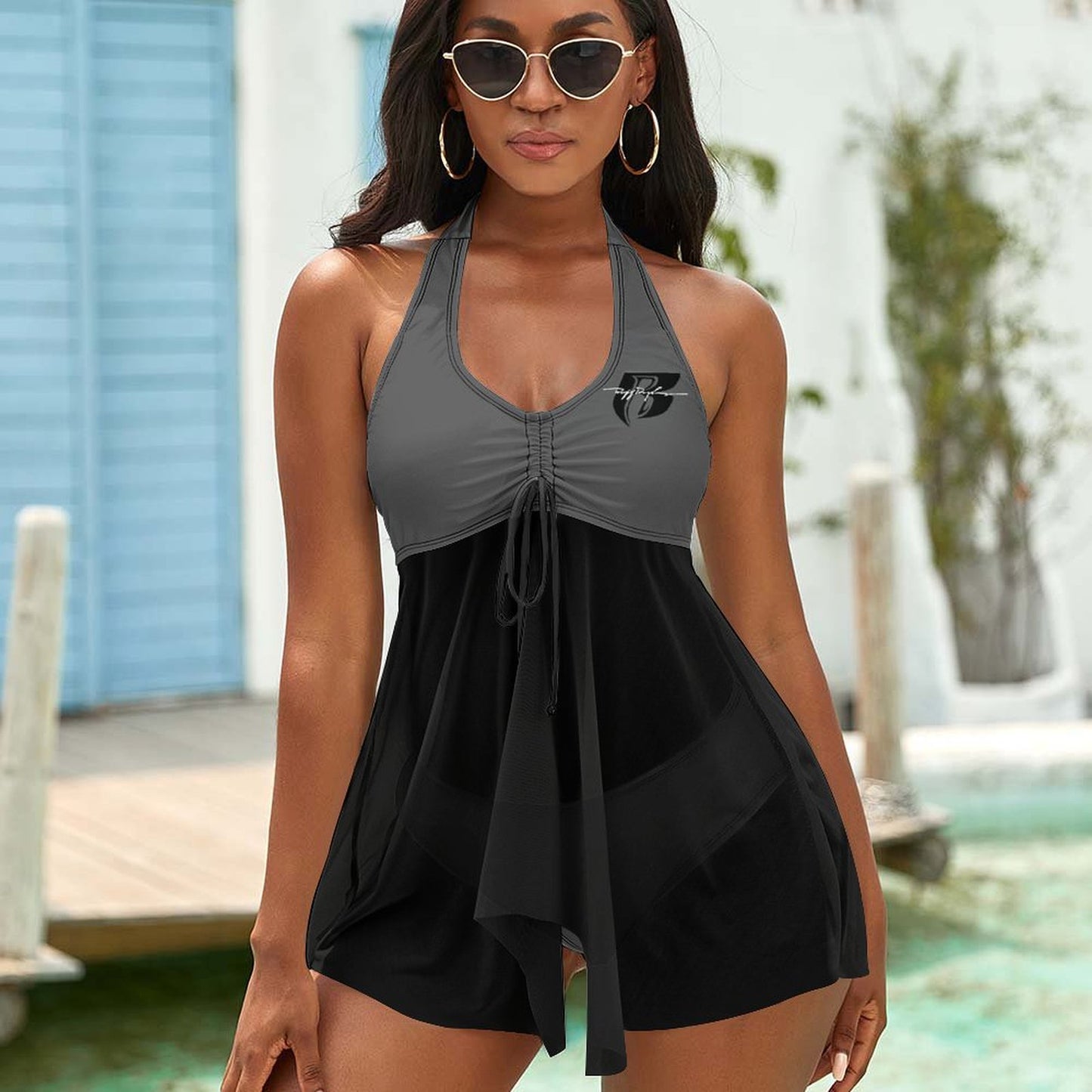 RR Split Skirt Swimsuit Gry