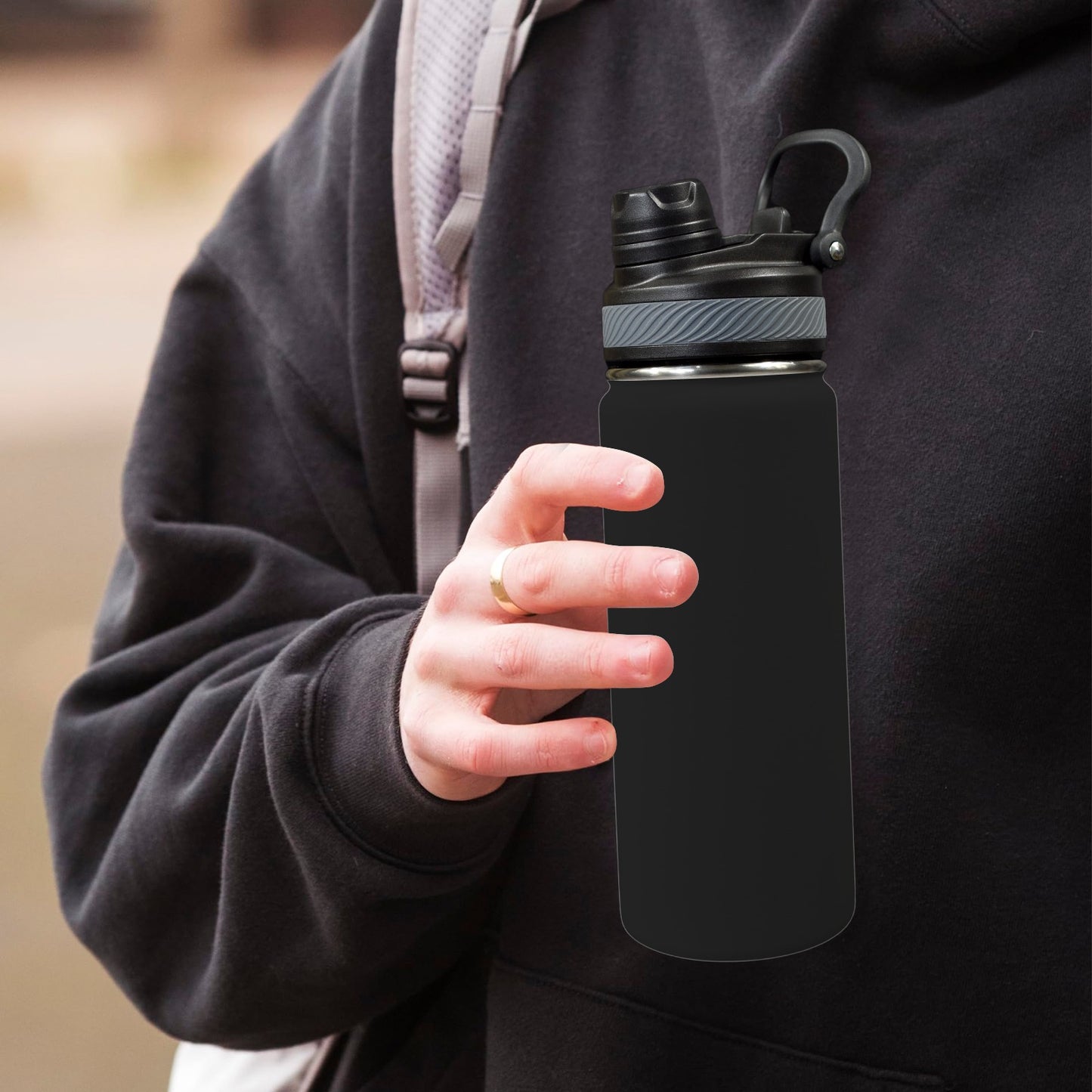 RR Blk Insulated Travel Water Bottle