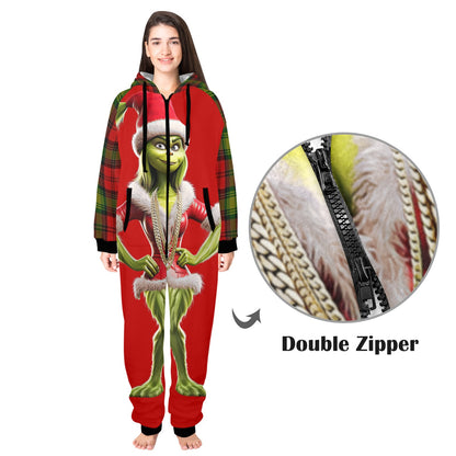 One-Piece Zip Up Hooded Pajamas - Mrs. Grinch