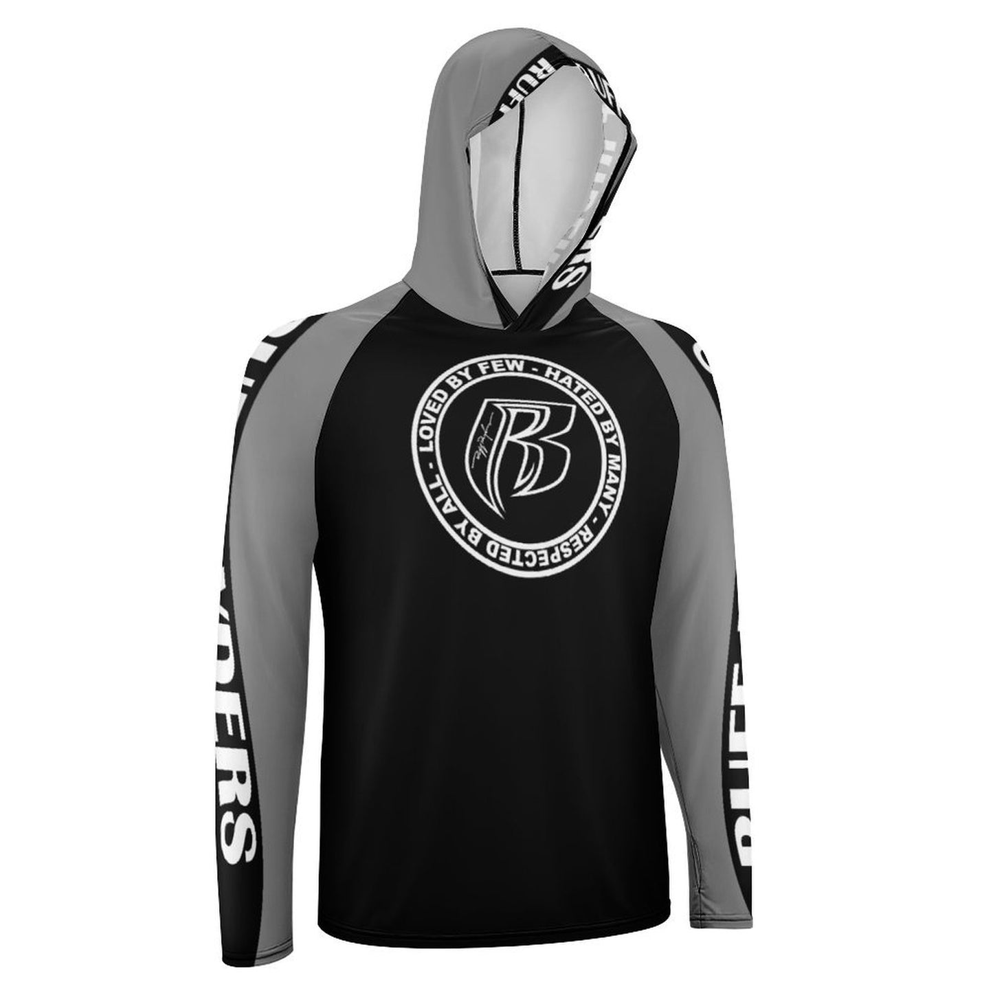 RR Long Sleeve Sun Protection Hoodie Blk/Gry - Add your name.