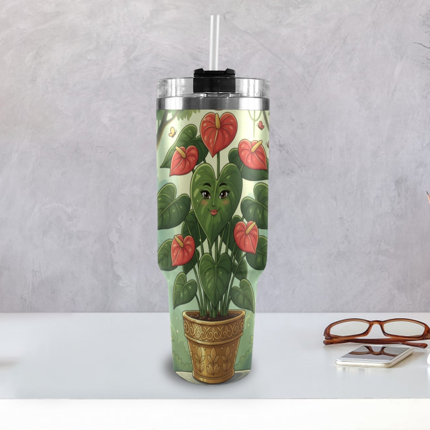 Plant Love Red Anthurium 40oz Stainless Steel Tumbler