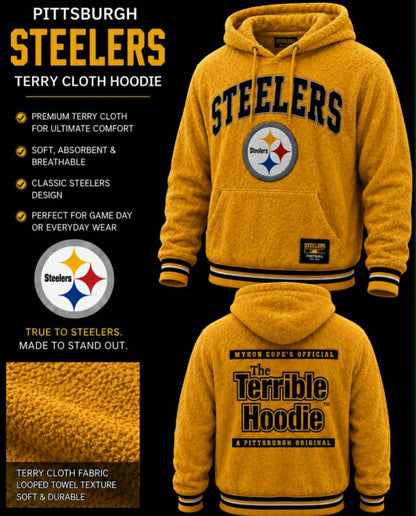 Pittsburgh Terrible Terry Cloth Hoodie- Gold