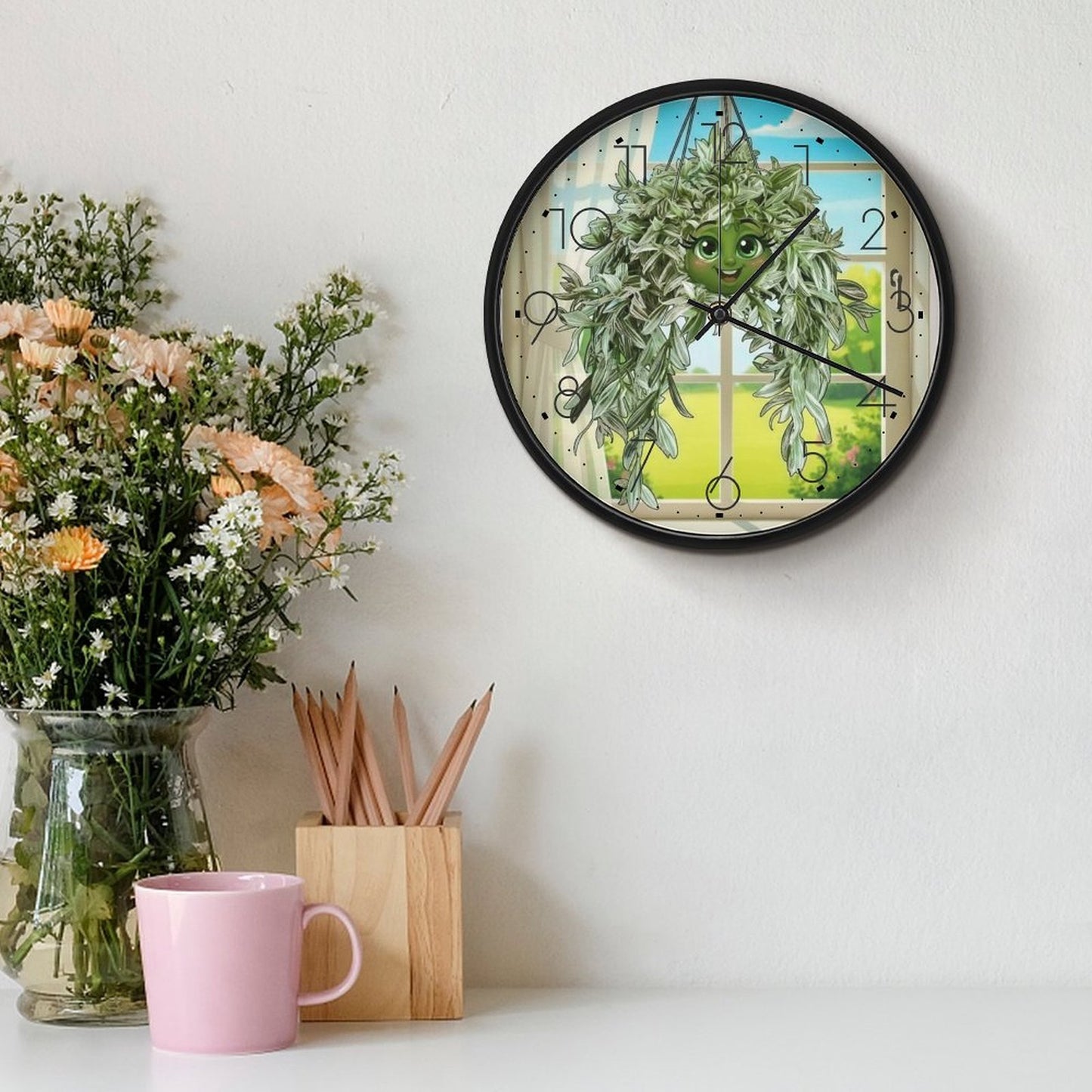 Plant Love 10x10 Wall Clock - Pistachio White Tradescantia