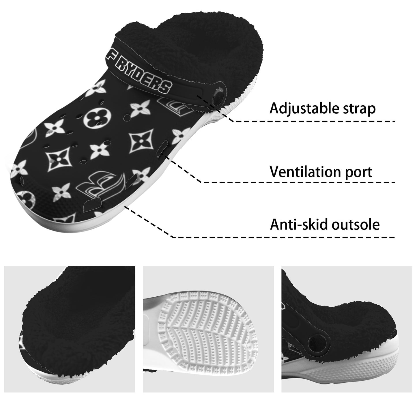 RR Christmas Fleece Lined Foam Clogs Blk RR Louis