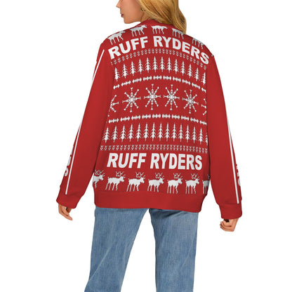 RR Christmas Women's Ribbed Poly Cardigan - Red/Wht