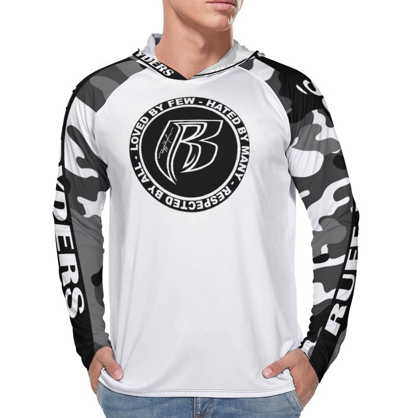 RR Long Sleeve Sun Protection Hoodie Wht/Camo - Add your name.