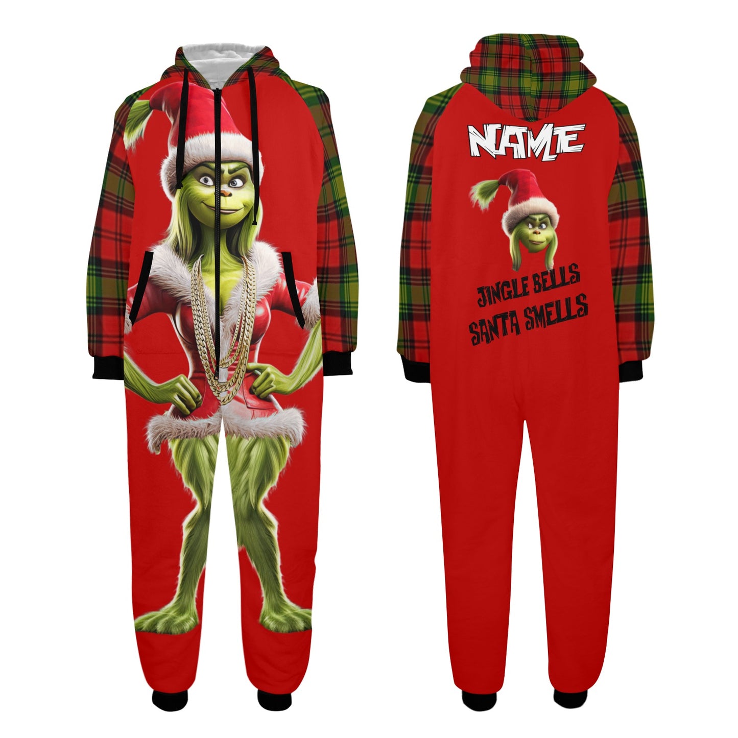 One-Piece Zip Up Hooded Pajamas - Mrs. Grinch