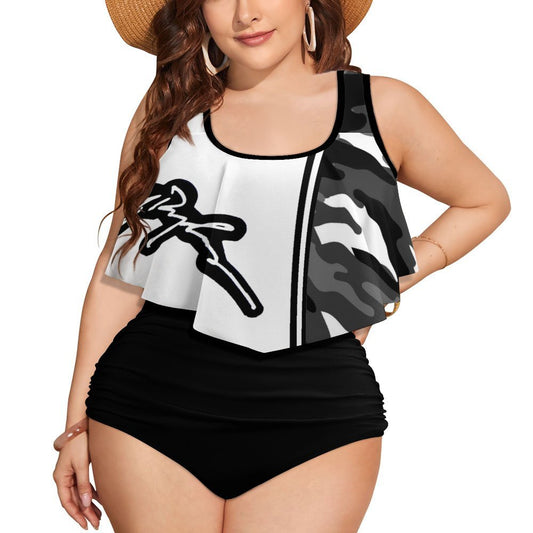 Wht/Camo Flounce Two-piece Plus Sized Swimsuit