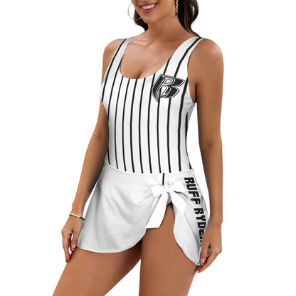 RR One Piece Wht Pinstripe Skirted Swimsuit
