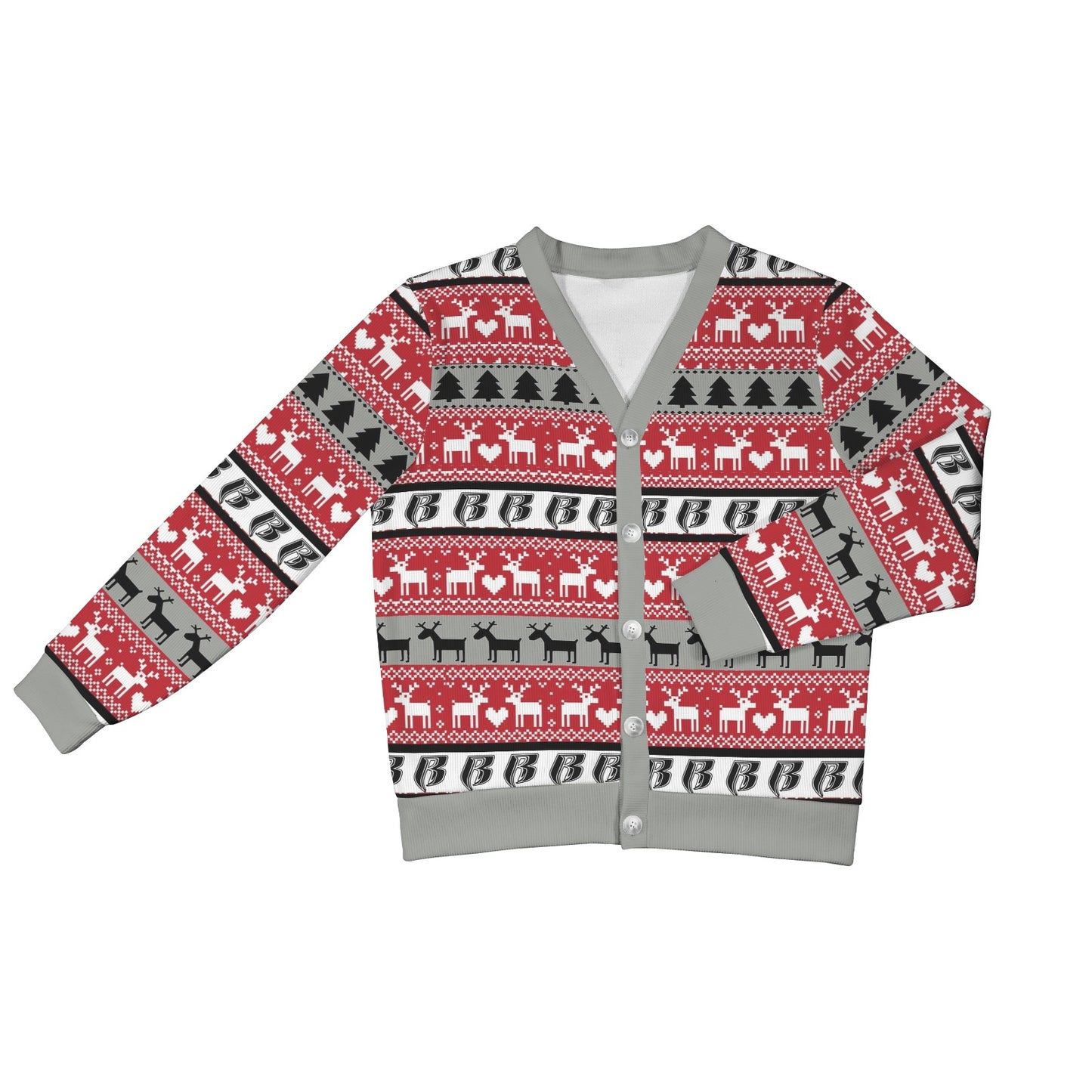 RR Christmas Women's Ribbed Poly Cardigan - Blk/Red/Gry