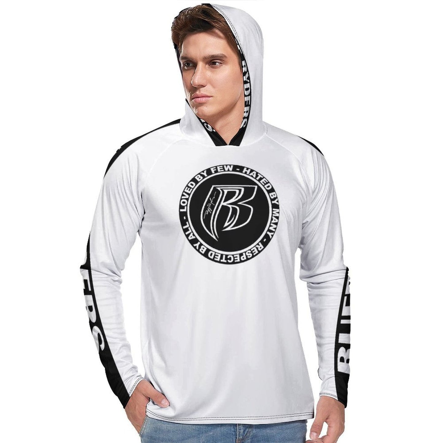 RR Long Sleeve Sun Protection Hoodie Wht - Add your name.