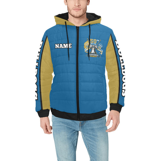 Savannah Bulldogs Lightweight Quilted Hooded Bomber Jacket Men's Padded Hooded Jacket (Model H42)