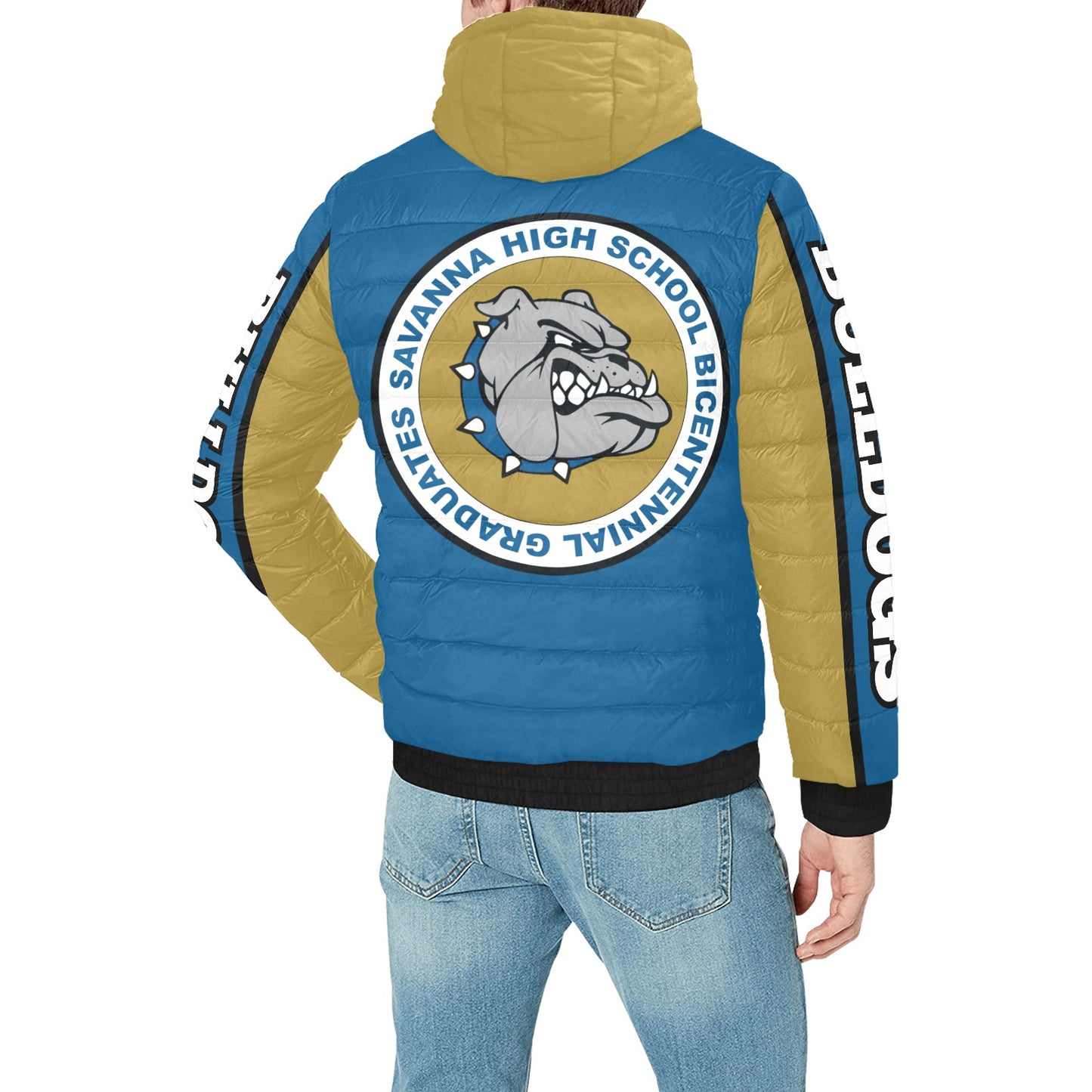 Savannah Bulldogs Lightweight Quilted Hooded Bomber Jacket Men's Padded Hooded Jacket (Model H42)