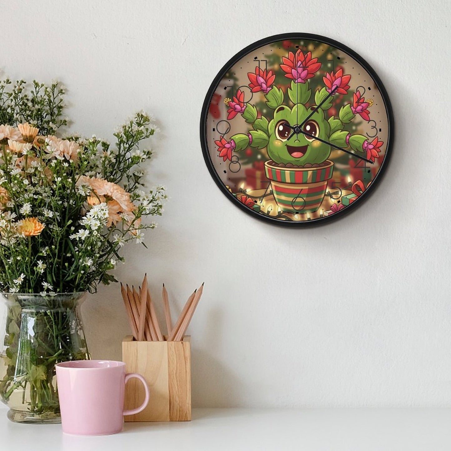 Plant Love 10x10 Wall Clock - Christmas Cactus