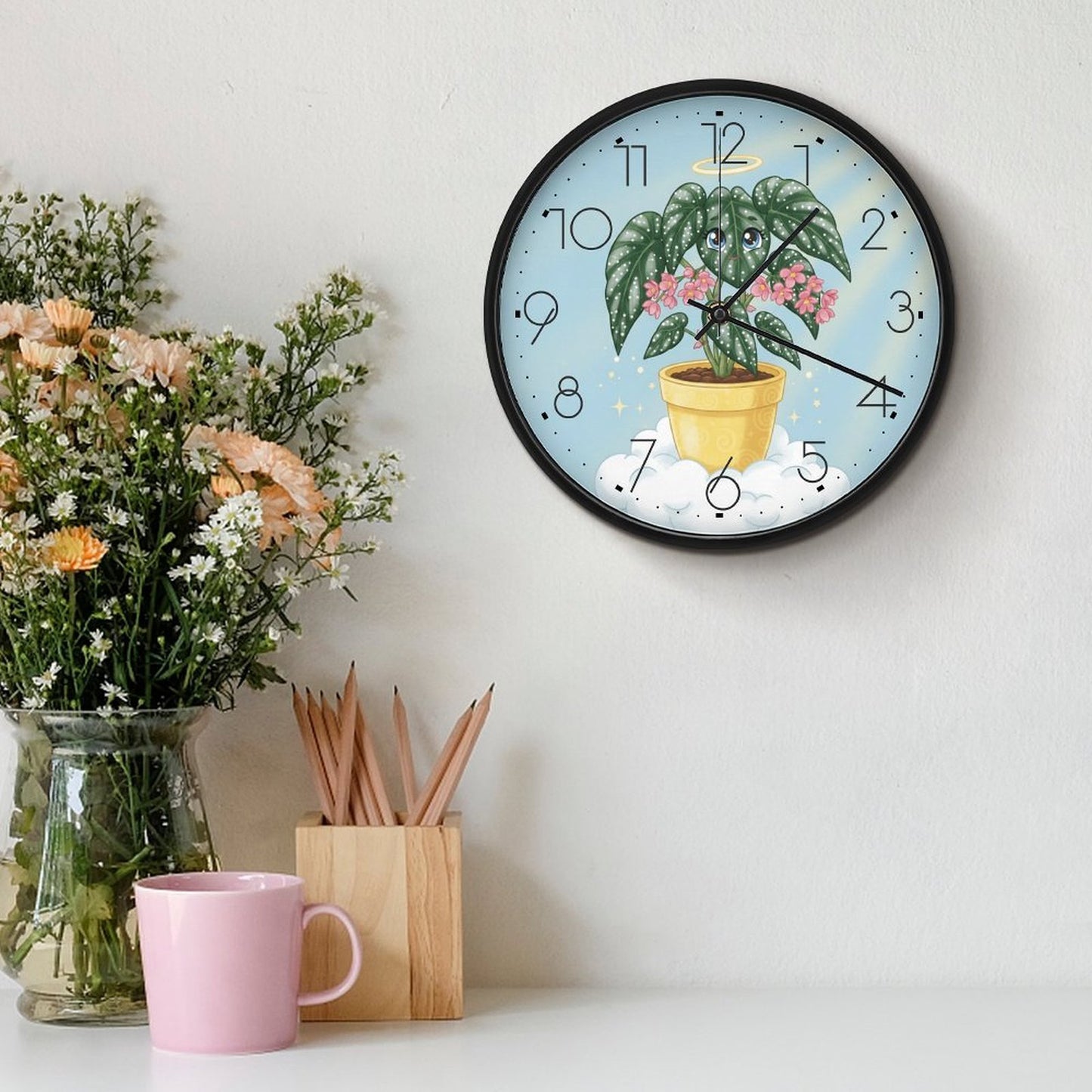 Plant Love 10x10 Wall Clock - Angel Wing Begonia