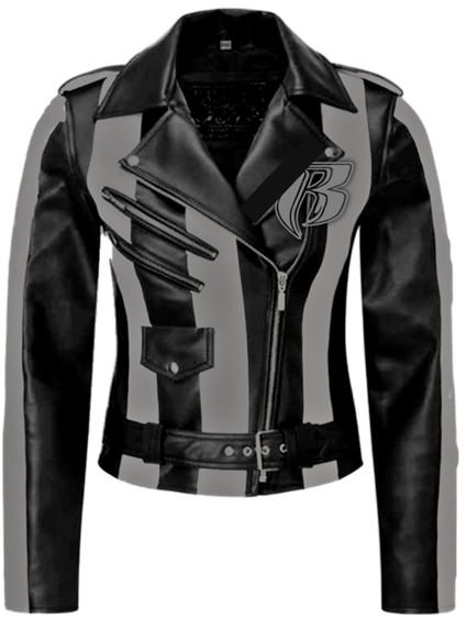 RR Striped Embroidered Leather Motorcycle Jacket