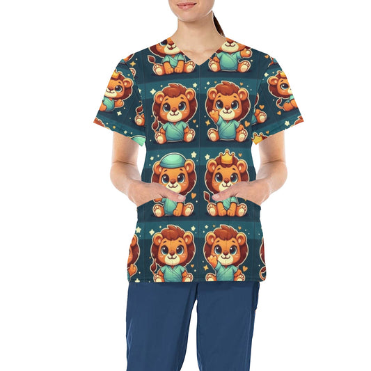 Ladies Scrub Top - Little Lions 3