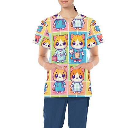 Ladies Scrub Top - Krazy Kittens