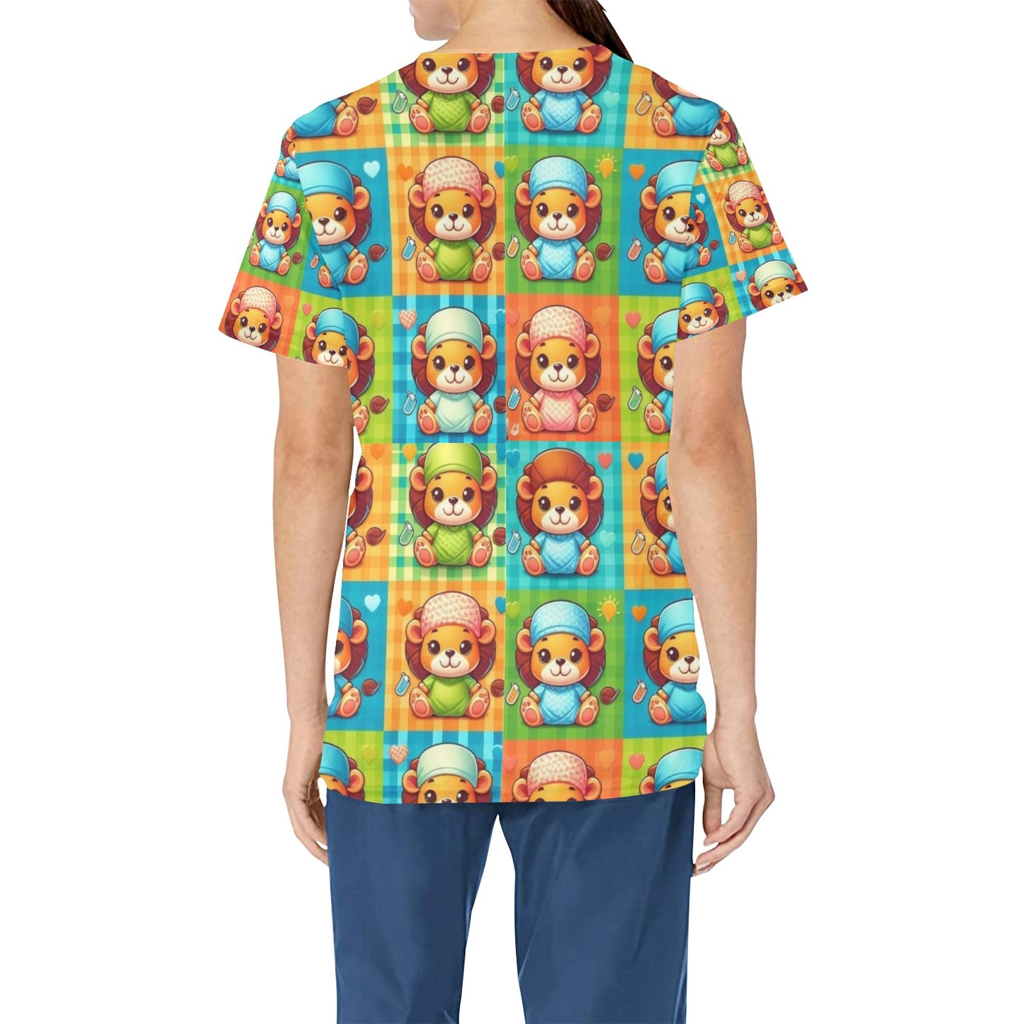 Ladies Scrub Top - Little Lions