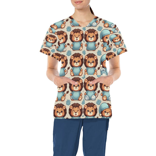 Ladies Scrub Top - Little Lions 2