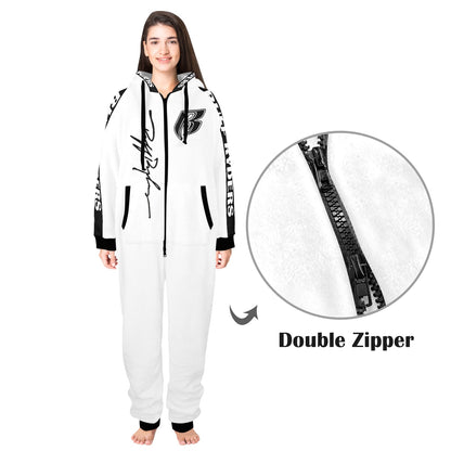 RR One-Piece Zip Up Hooded Pajamas - Wht