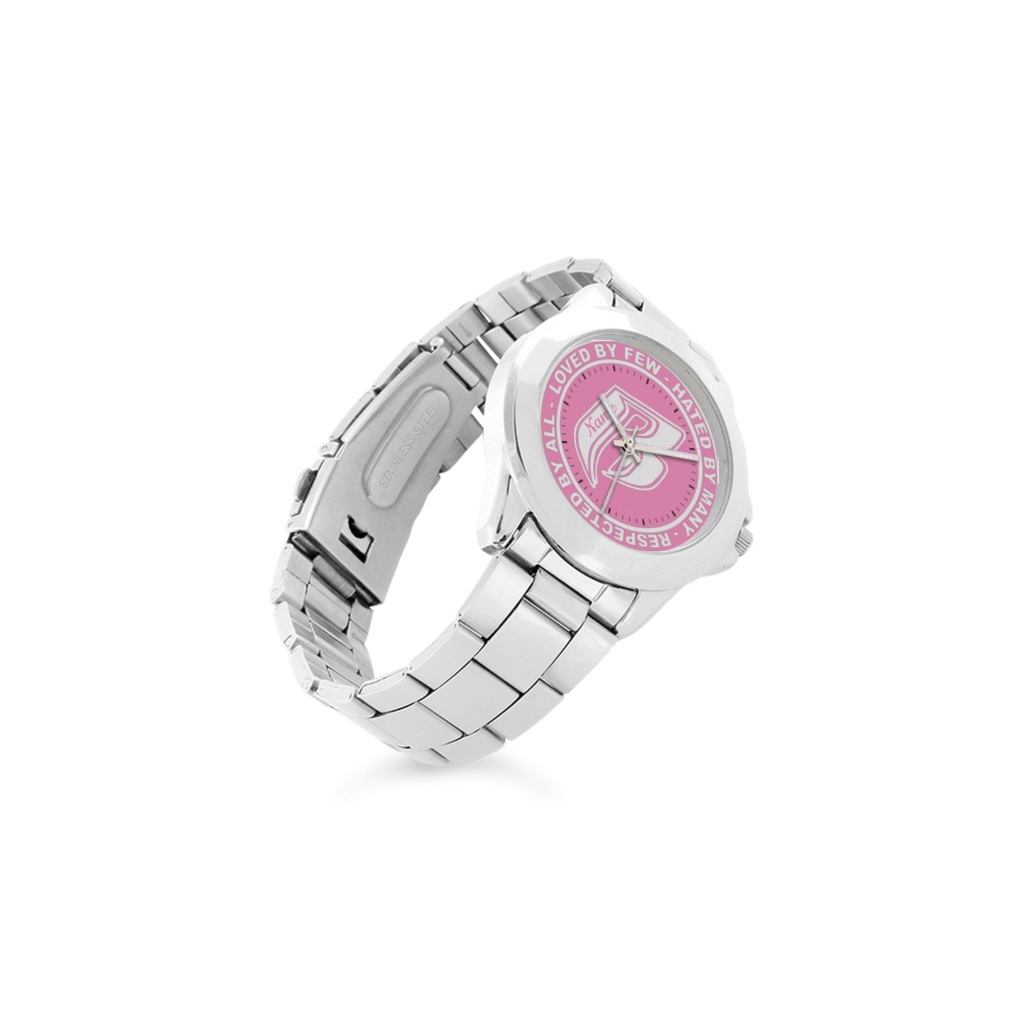 RR Unisex Stainless Steel Watch Pink - Add your name.