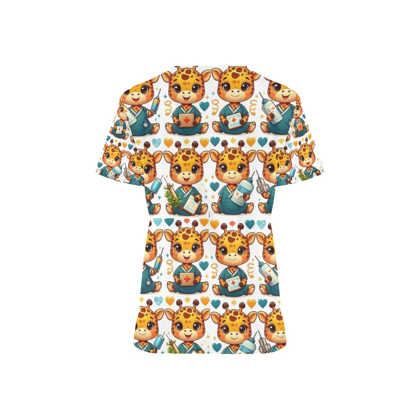 Ladies Scrub Top - Giraffes 2