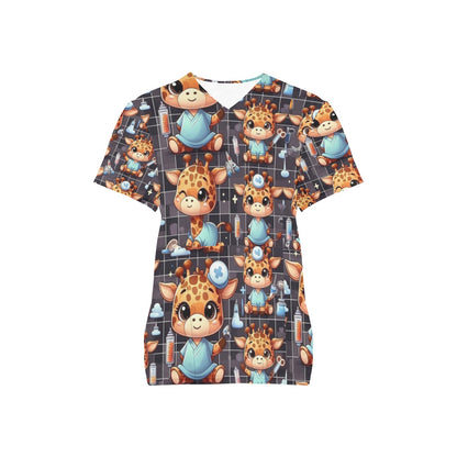 Ladies Scrub Top - Giraffes 3