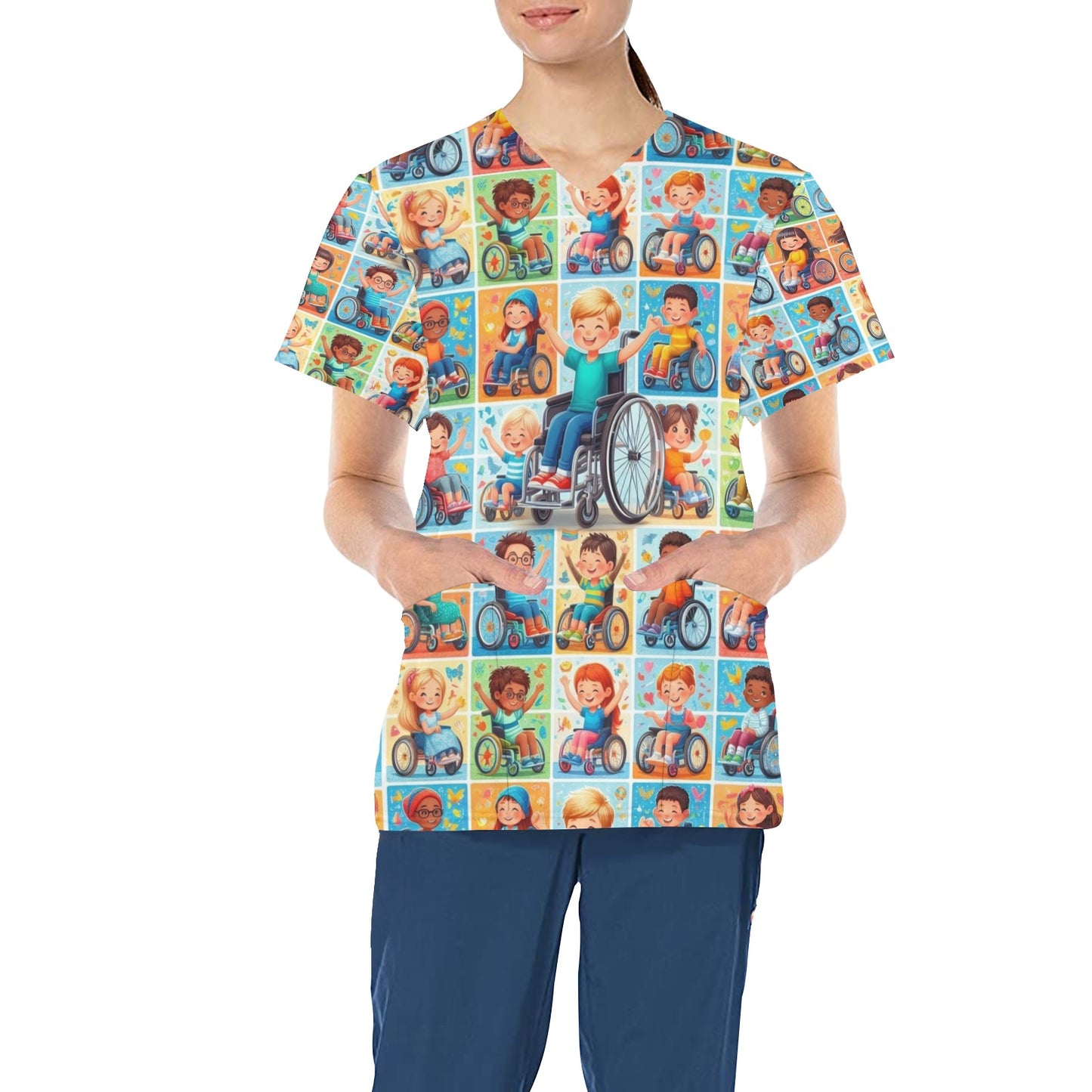 Ladies Scrub Top - Little Rollers 1