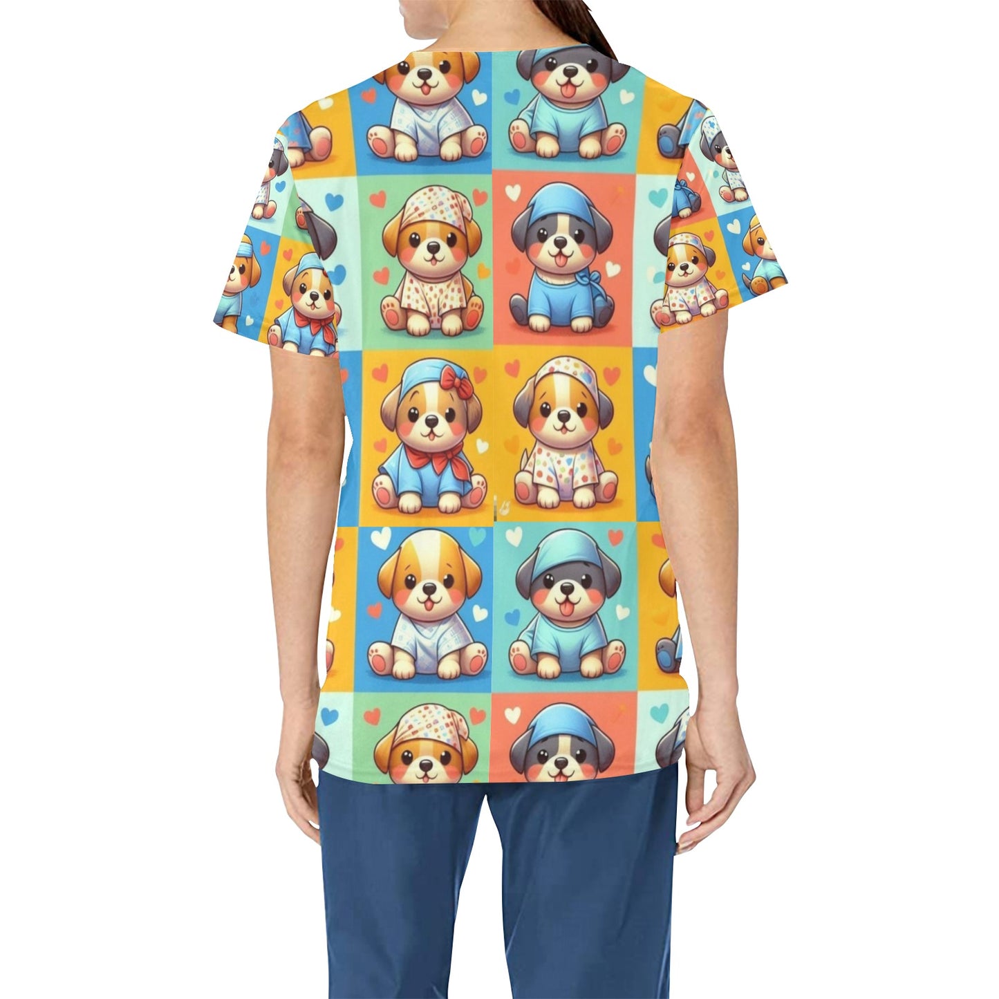 Ladies Scrub Top - Preppy Puppies