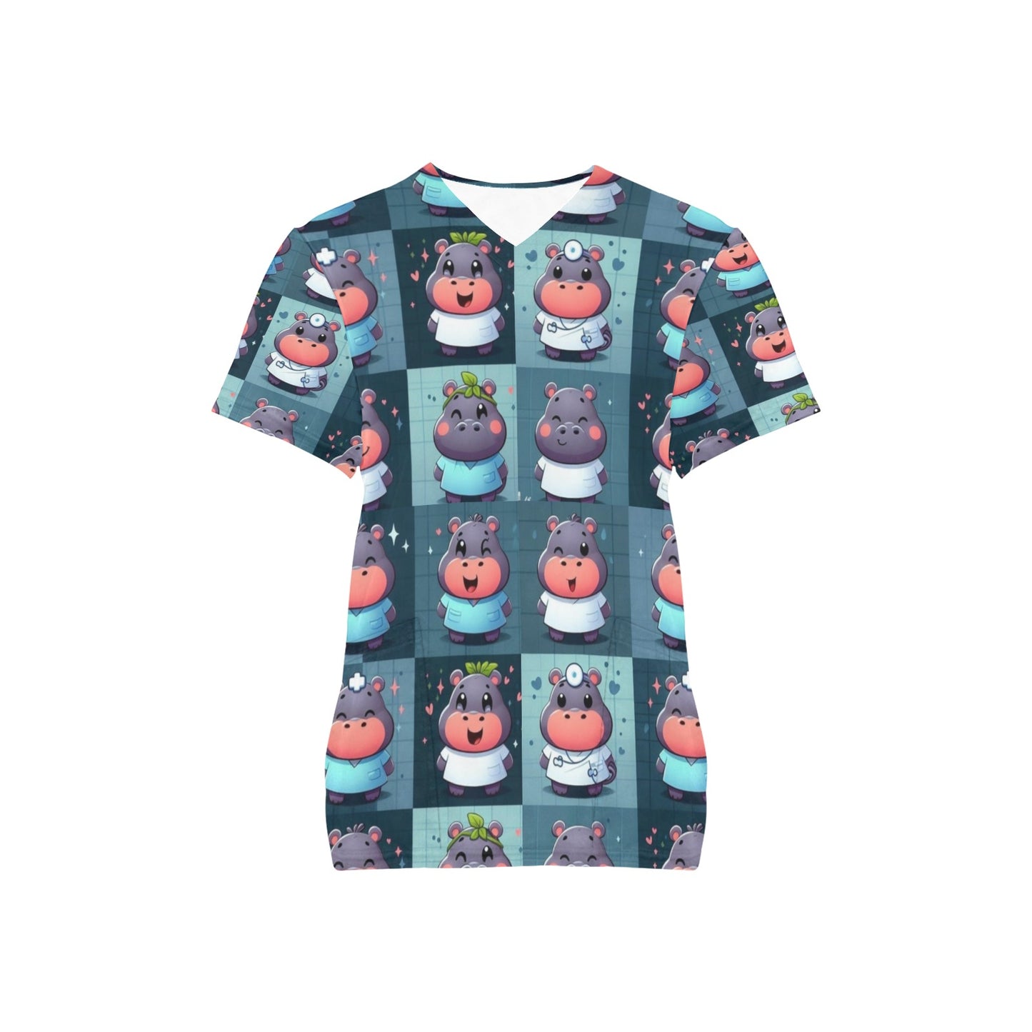 Ladies Scrub Top - Happy Hippos