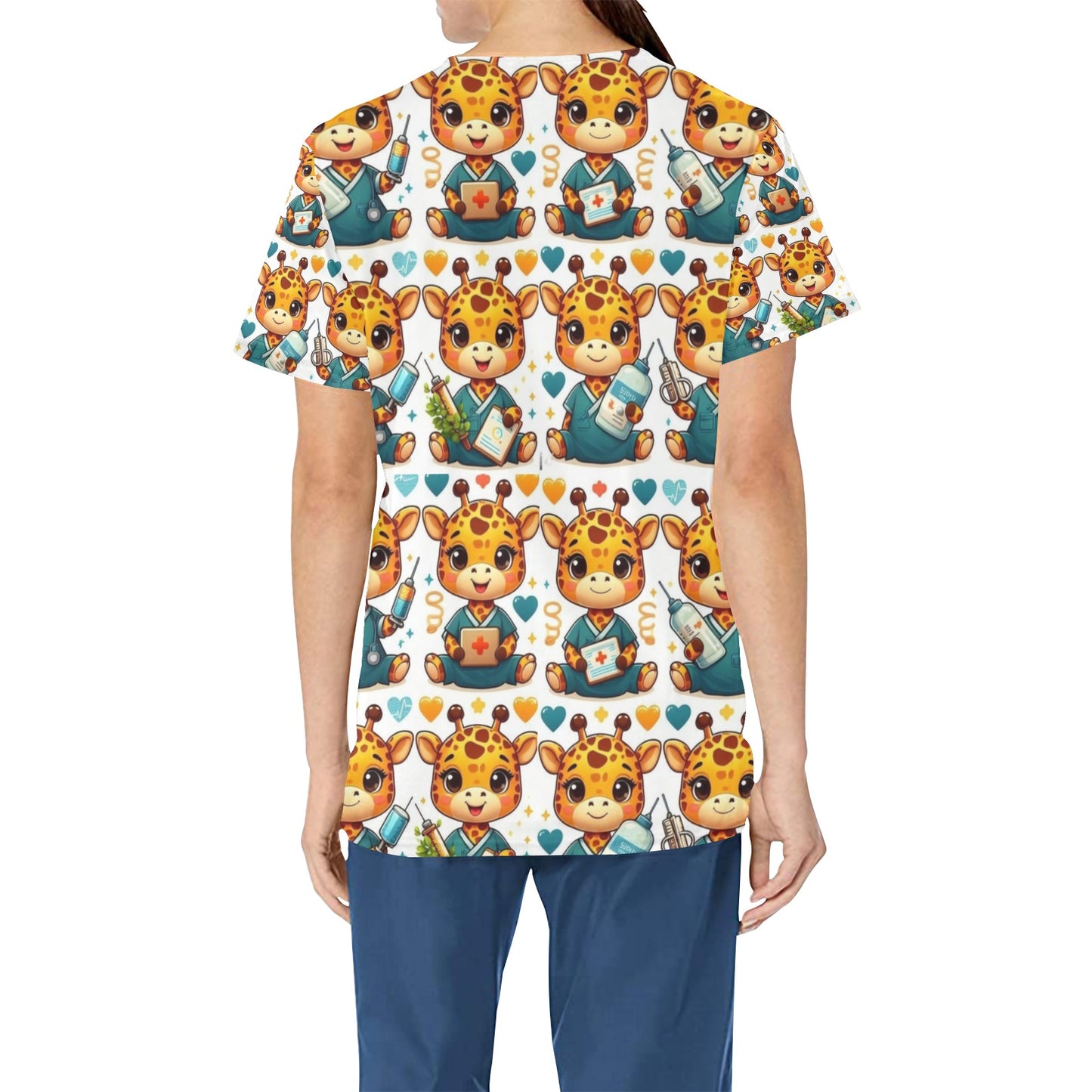 Ladies Scrub Top - Giraffes 2