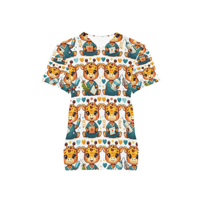 Ladies Scrub Top - Giraffes 2