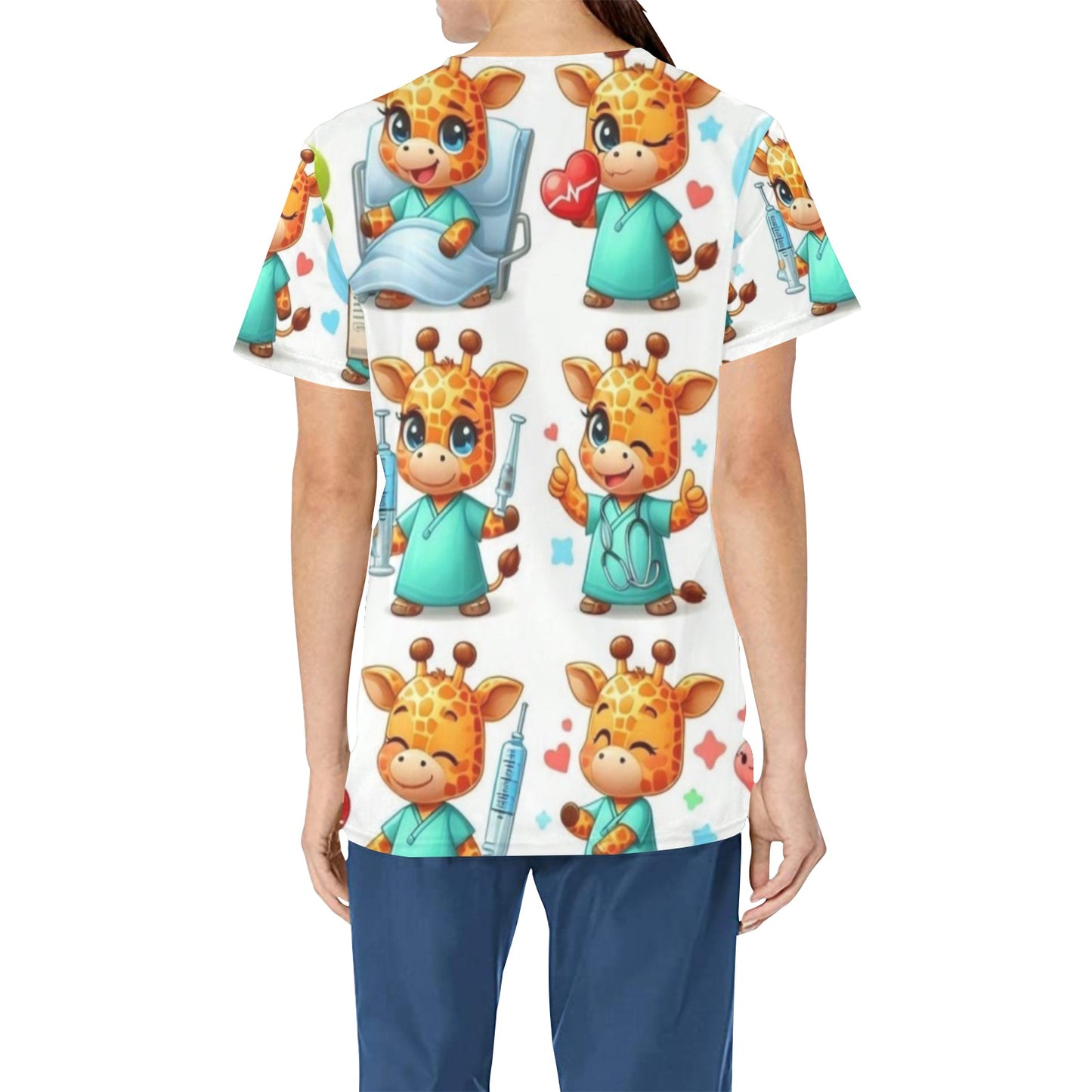 Ladies Scrub Top - Giraffes