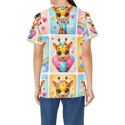 Ladies Scrub Top - Giraffe 5