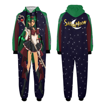 Sailor Moon Sailor Pluto One-Piece Unisex Zip Up Hooded Pajamas