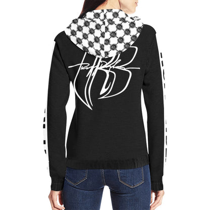 RR Gucci Inspired Womens Zippered Hoodie Blk/Wht