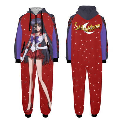 Sailor Moon Sailor Mars One-Piece Unisex Zip Up Hooded Pajamas