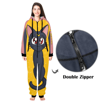 Sailor Moon Luna One-Piece Unisex Zip Up Hooded Pajamas