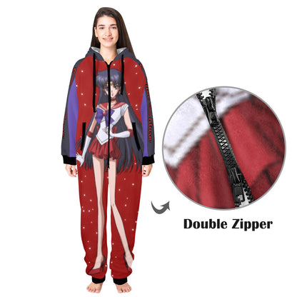 Sailor Moon Sailor Mars One-Piece Unisex Zip Up Hooded Pajamas