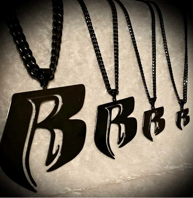 Black Stainless Steel RR Pendant and Chain