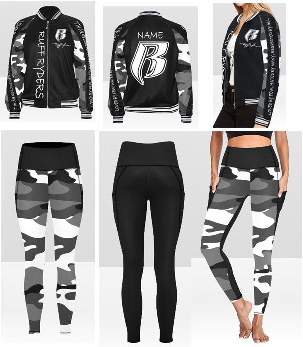 RR Custom Name Graffiti Style Jacket and Two Toned Pocketed Leggings Set